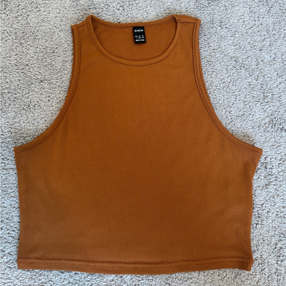 Women's Brown Ribbed Tank Top